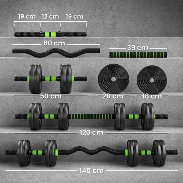15 kg 3-in-1 Adjustable Dumbbell & Barbell Set with EZ Bar, Connecting Rod and Non-Slip Grip for Home Gym, Green
