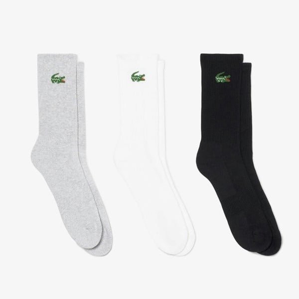 Lacoste 3-Pack Jacquard Crocodile Sport Socks - Grey/White/Black