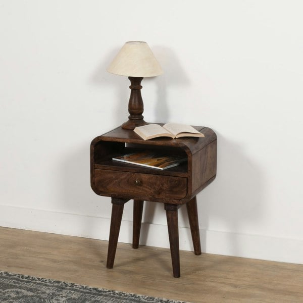 IH Design Winnie Dark Mango Wood Bedside Table with Drawer