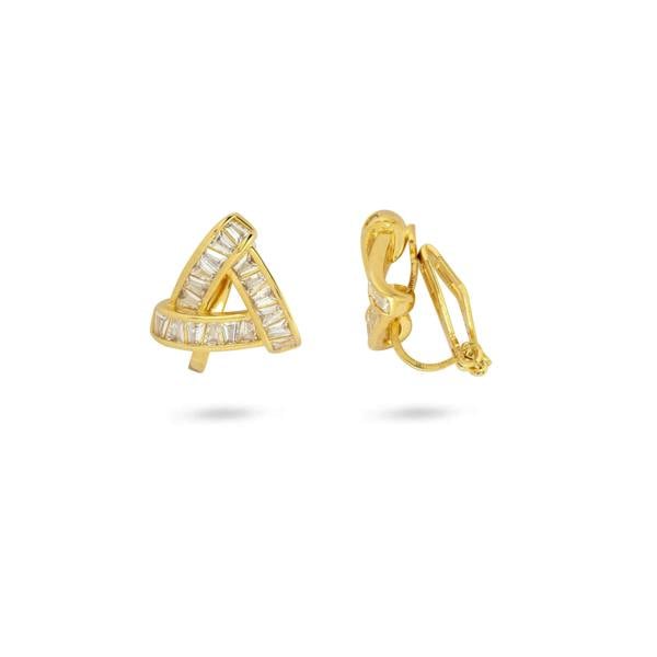 Gold Trip Silver Crystal Triangle Clip On Earrings