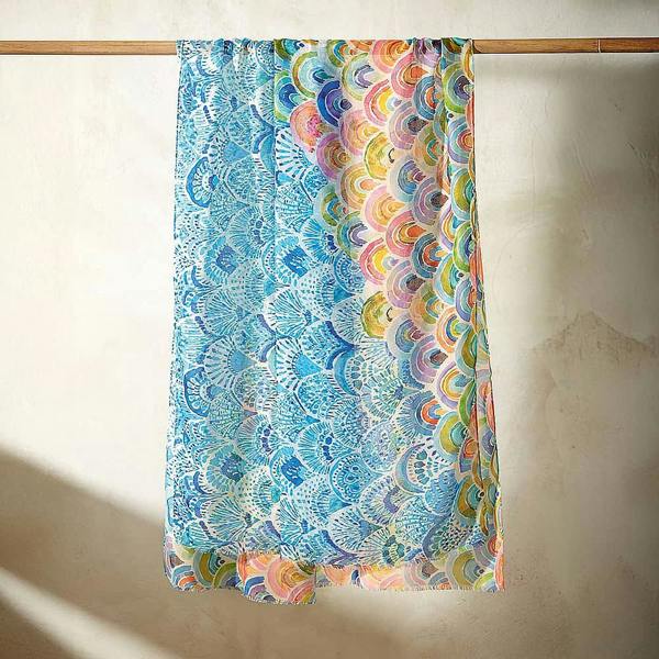 Pia Printed Polyester Scarf, Bold Graphic Pattern Lightweight