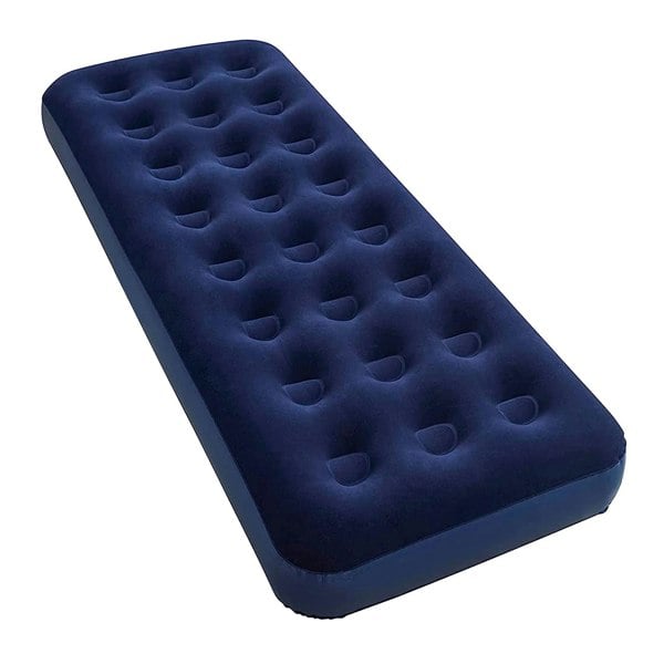 Blue Flocked Inflated Air Mattress Ideal For Camping, Festivals & Sleepovers