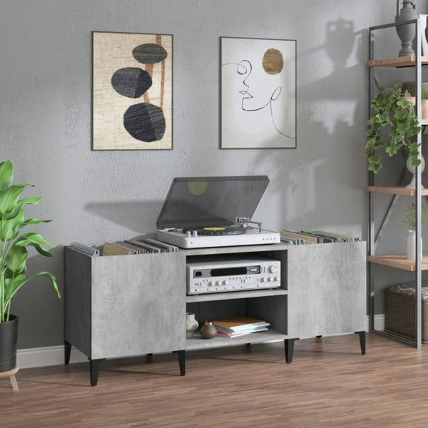 Berkfield Record Cabinet Concrete Grey 121x38x48 cm Engineered Wood