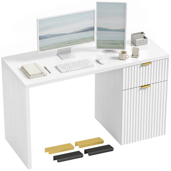HOMCOM Computer Desk with Drawer, Reversible Office Des, White
