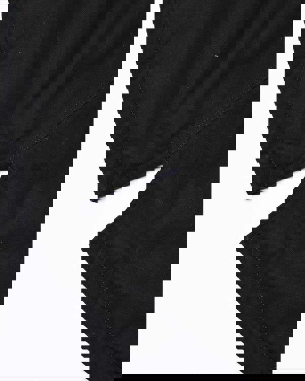 Lambretta Mens/Womens Carnaby Scooter Hooded Classic Mod Ska Badge Parka, close-up of black fabric with visible stitching and hem details.