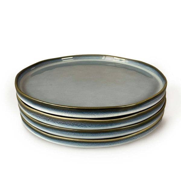 Scandi Home Set of Four 28cm Oslo Blue Reactive Glaze Ceramic Dinner Plates