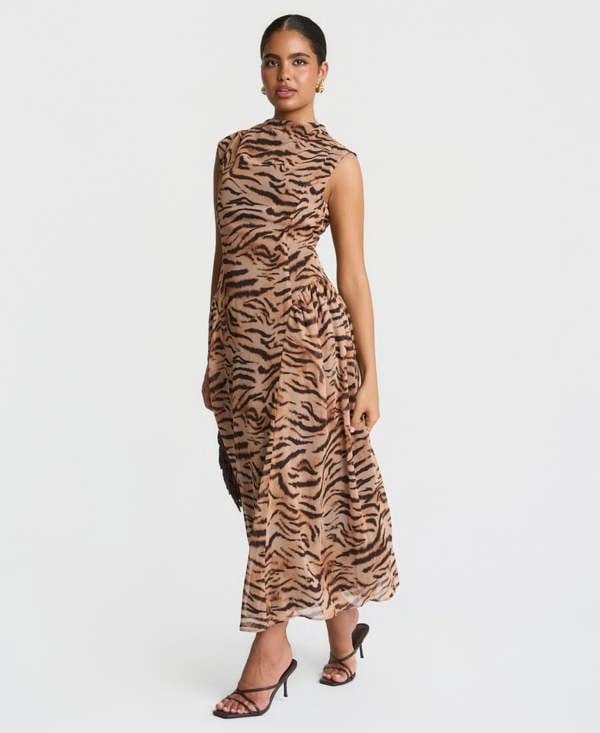 Needs No Label Brown Tiger Print Midaxi Dress