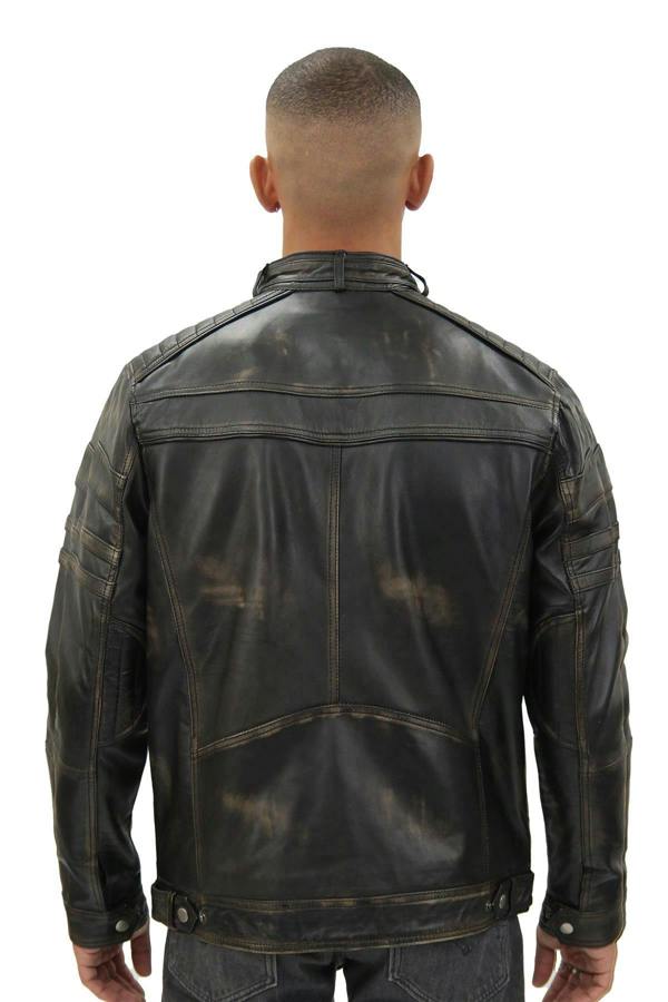 Infinity Leather Men's Vintage Black Leather Biker Jacket-Naples