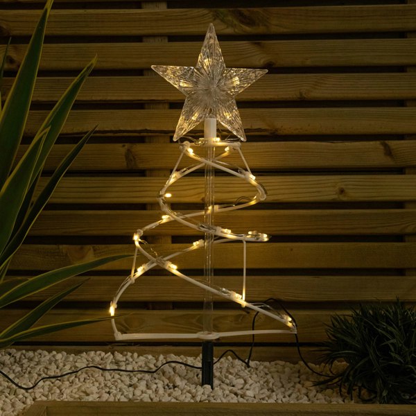 Samuel Alexander 45cm Set of 4 Light up White Spiral Christmas Tree Garden Path Lights with 100 Warm White LEDs