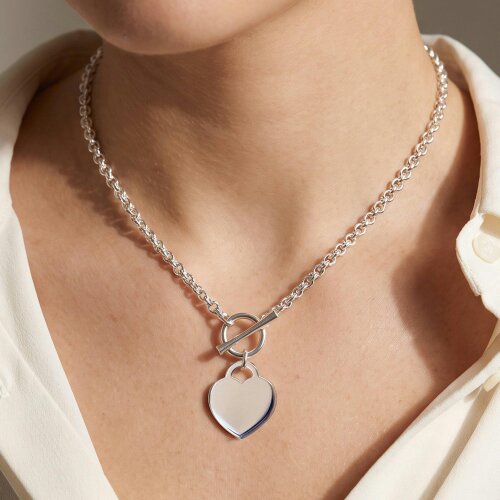 Christopher James of London Sterling Silver Heart Tag Toggle Necklace & Optional Engraving