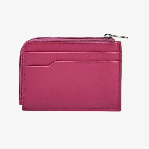 Pink leather zip wallet for women with coin pocket