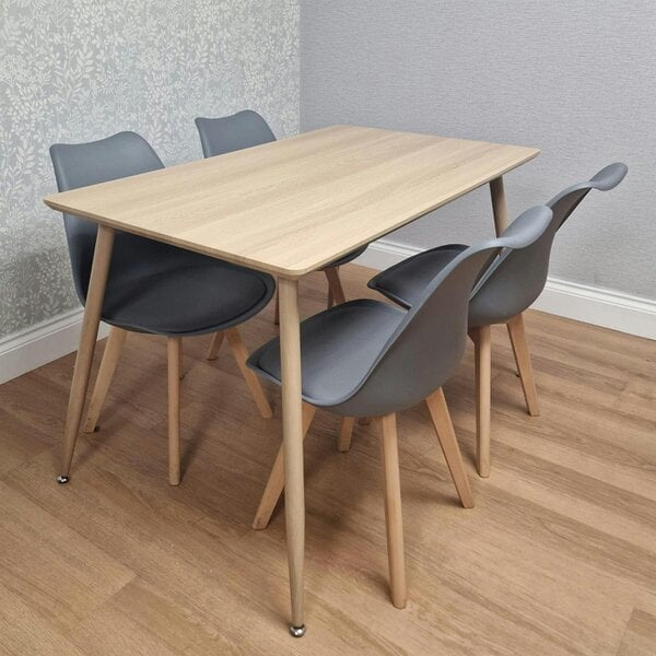 Kosy Koala Modern Rectangle Wood Effect Dining Table Set With 4 Grey Plastic Chairs Dining Room Furniture