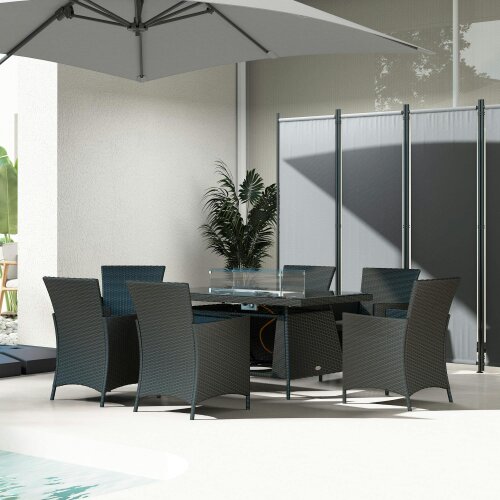 Wyld Haus Lemadi Rattan Black 6 Seater Outdoor Dining Set With Fire Pit Table