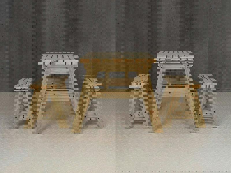 Victoria Space-Saving Picnic Table and Benches Set – Wooden Outdoor Dining Set for Gardens and Patios