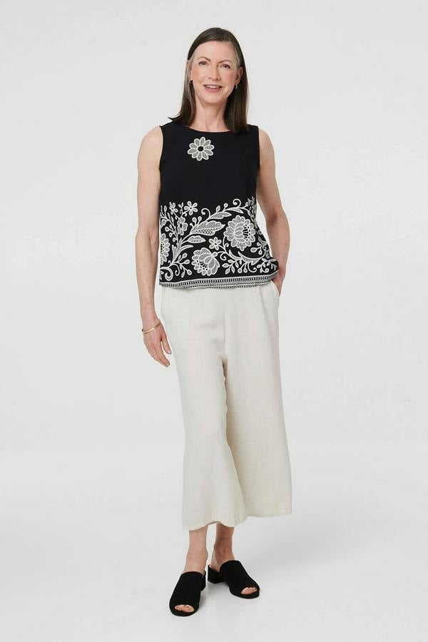Black | Embroidered Border Sleeveless Vest Top