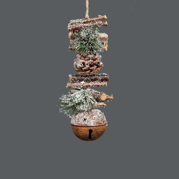 33cm Rustic Hanging Decoration with Jingle Bells, Wooden Sticks, Berries and Pinecones for Home Wall or Door image 1