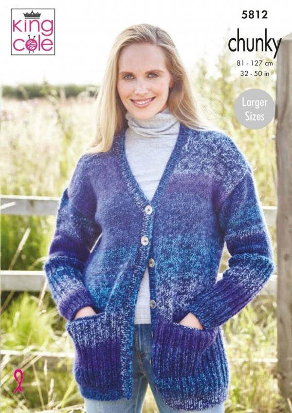 King Cole Autumn Chunky Knitting Pattern 5812, Cardigans for Women, 32 - 50 Inches