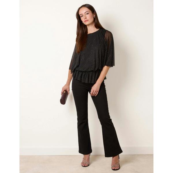 Blue Vanilla Mesh Diamante Batwing Top