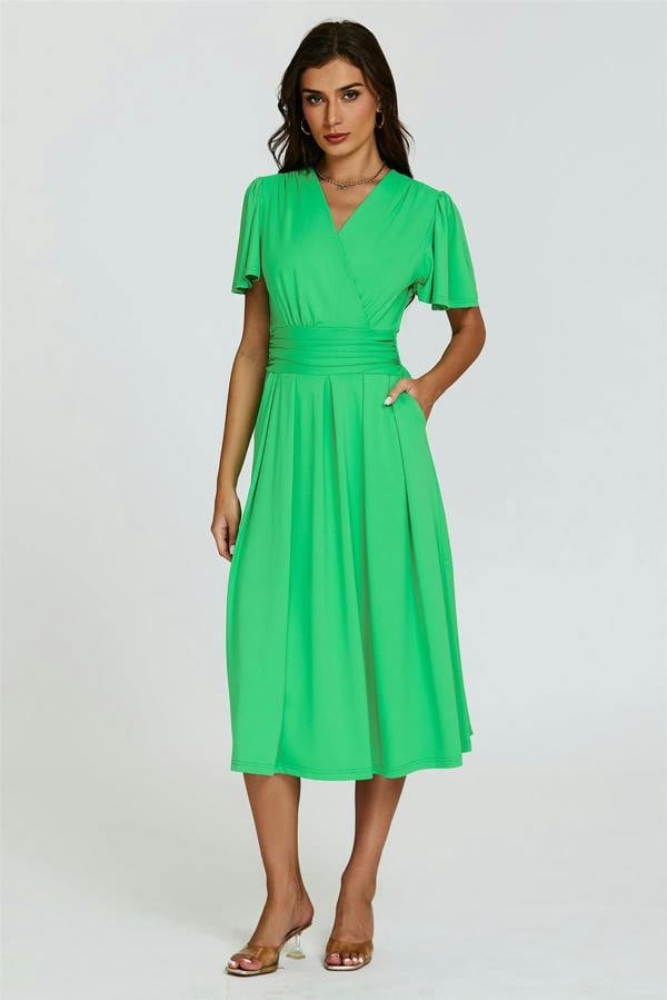 FS Collection Angel Sleeve Jersey Midi Dress In Green