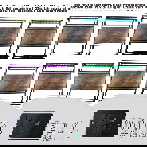 Furniture One Double Bed Frame with 4 Storage Drawers, Metal Bed Frame with LED lights and Charging Station, USB and Type-C charging port