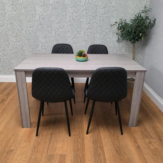Kosy Koala Modern Grey Dining Table and 4 Black Faux Leather Chairs Set, Kitchen Dining Room Furniture