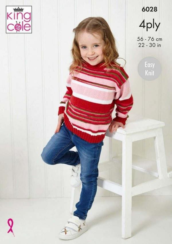 King Cole Footsie 4 Ply & Simply Footsie 4 Ply Knitting Pattern 6028, Hoodies, Sweaters for Kids, 22 - 30 Inches