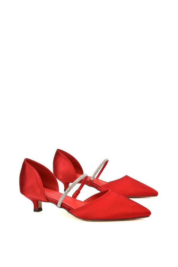 XY LONDON Diamante Strap Kitten Heel Pointed Toe Court Shoes