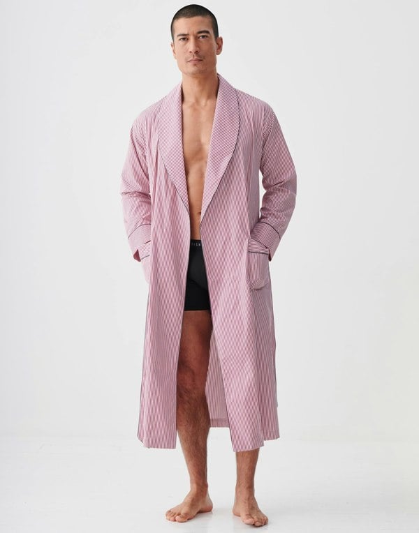 British Boxers Men's Crisp Cotton Dressing Gown – St James Red Pinstripe