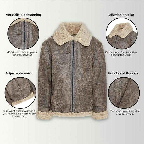 Infinity Leather Mens B3 WW2 Sheepskin Leather Flying Aviator Jacket-Houston