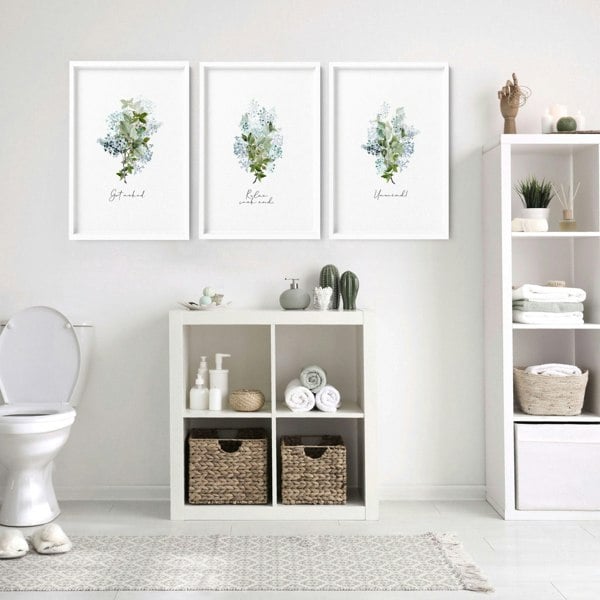 Flowers print | Set of 3 wall art for the Bathroom