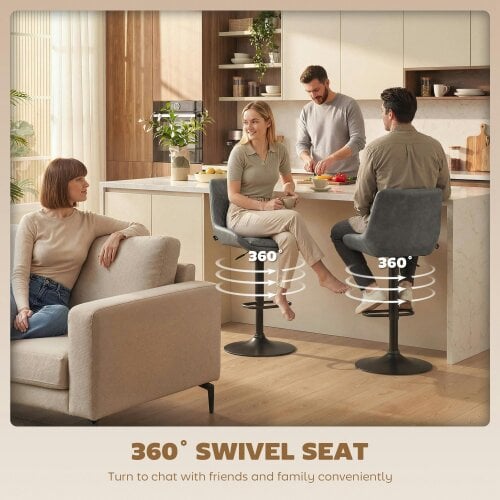 Wyld Haus Lokasa Fabric Dark Grey Adjustable Retro Bar Stools Set Of 2 With Swivel Seats
