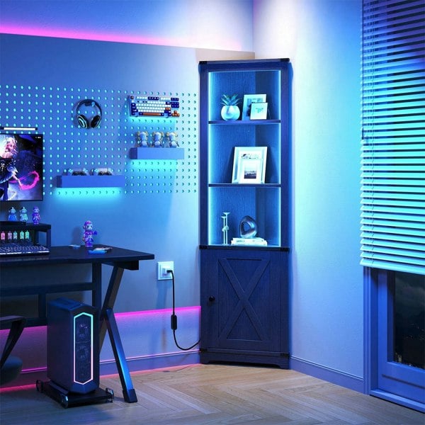 Living and Home Corner Wine Storage Cabinet with LED Lighting & Remote Control