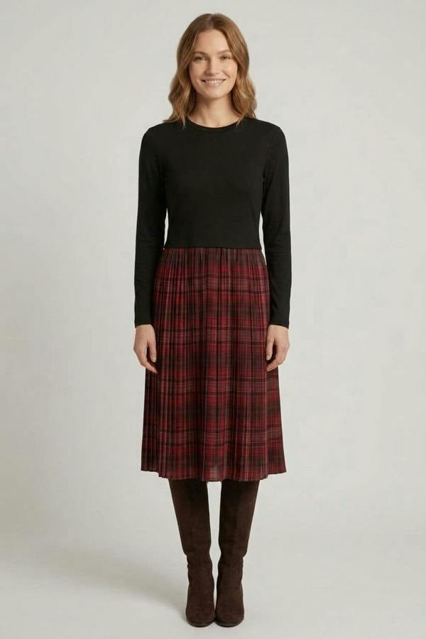 Izabel London Tartan Print Contrast Texture Midi Dress