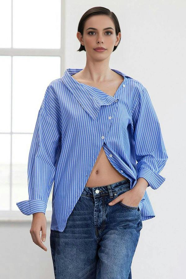 WOVCOR Striped Woven Shirt with Collar Detail