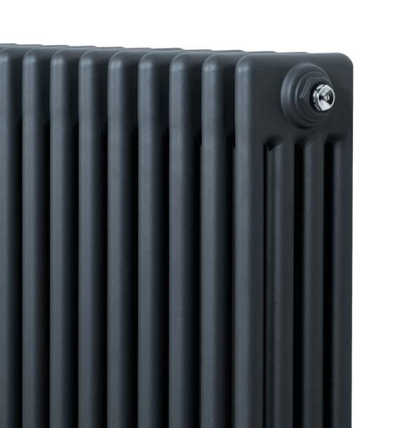 Traditional anthracite 4 column radiator, 300 x 1010mm, featuring a sleek, textured finish and vertical design for efficient heating