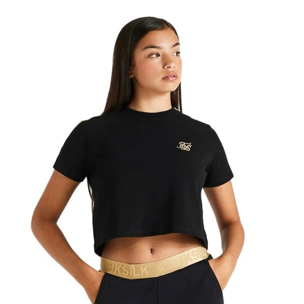 SikSilk Girls Metallic Taped Raglan T-Shirt - Black