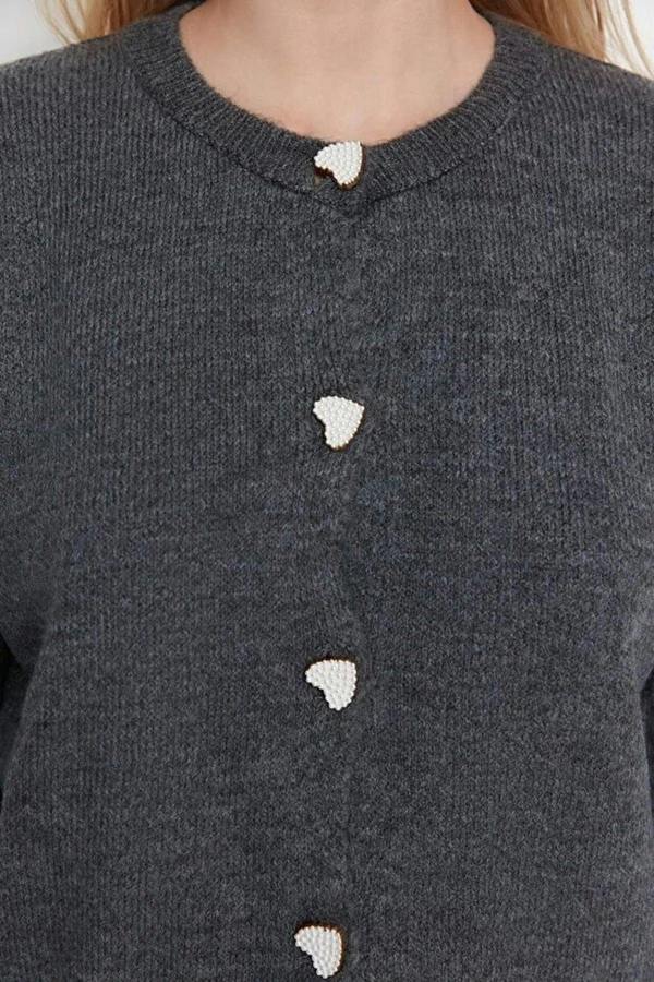 WOVCOR Soft-Textured Knit Cardigan with Jewelry Button Detail