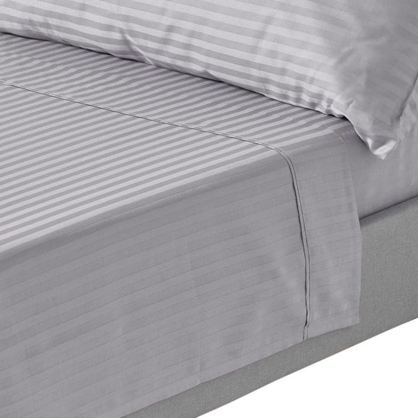HOMESCAPES Silky 330 TC Egyptian Cotton Satin Stripe Flat Sheet