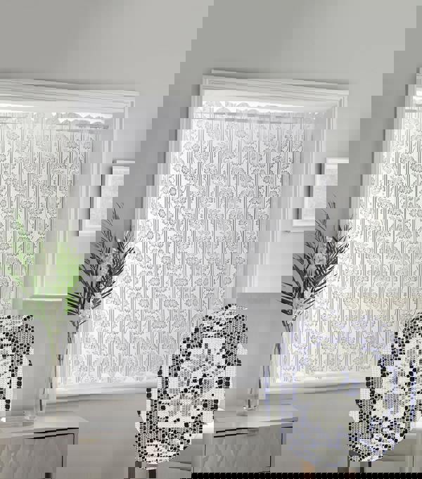 Tyrone Textiles White Floral Textured Voile Louvre Vertical Pleated Window Blind Panel