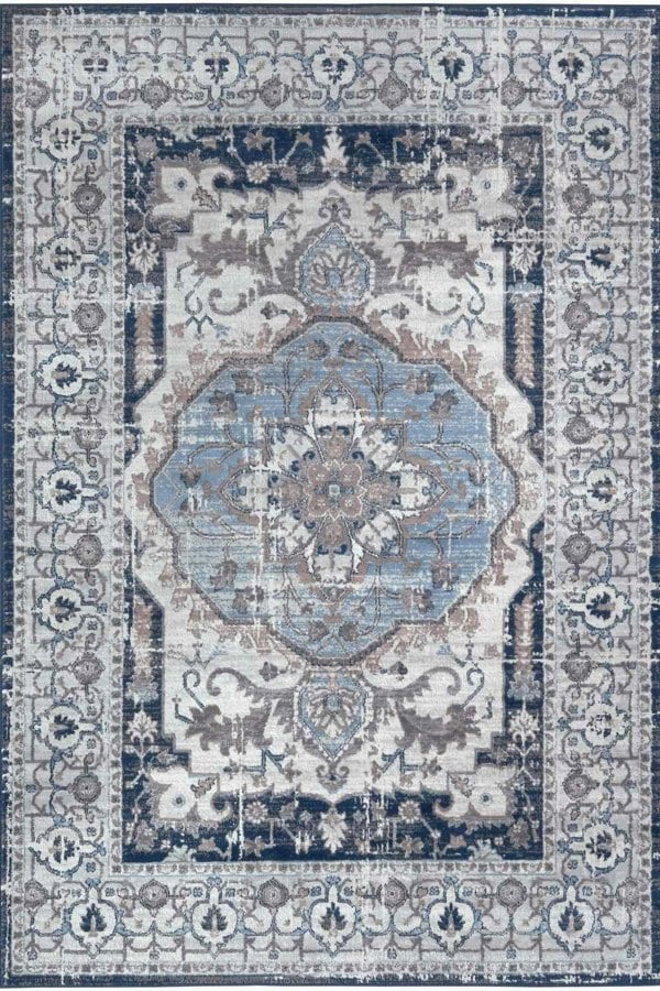 Living Room Rug Bordered Medallion Design