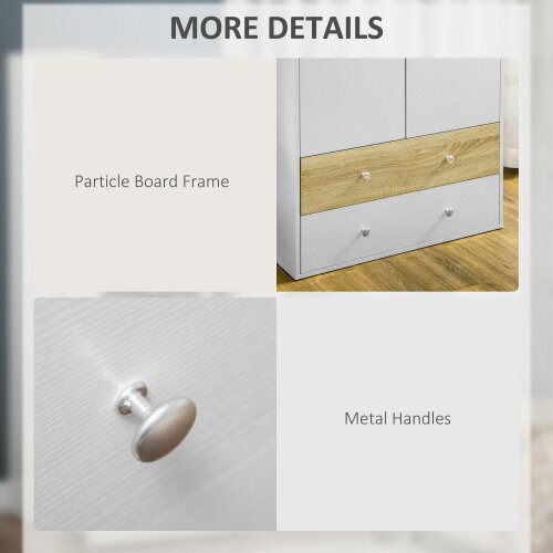 Wyld Haus Coralia White and Natural 2 Door Wardrobe With Hanging Rail and 2 Drawers