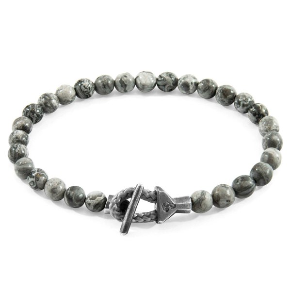 Anchor & Crew Grey Jasper Mantaro Silver and Stone Bracelet