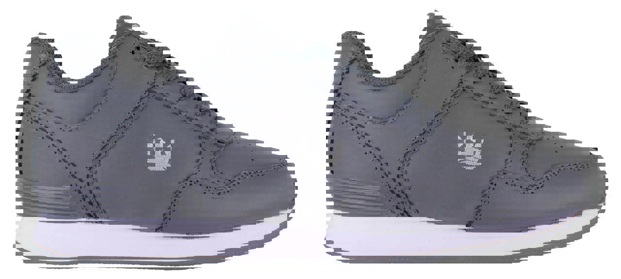 Crown King Mens/Womens Leather Lace Up/Touch Fasten Crown Green Bowls Sports Shoes Trainers, grey leather athletic shoe with white sole and crown logo.