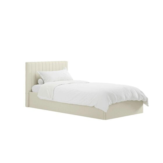 Wyld Haus Dublin Cream Upholstered 3ft Single Ottoman Bed with Tall Ribbed Headboard
