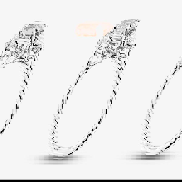 T. H. Baker Platinum Certified 2.72ct Pink Emerald Cut Lab Grown Diamond Trilogy Ring HLM516-3SEC08