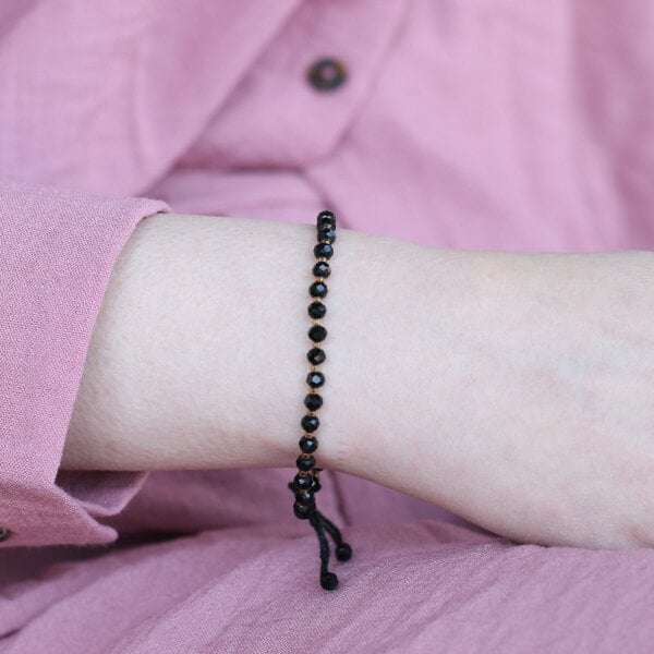 The Colourful Aura Adjustable Gold Black Beads Bracelet For Newborns and Adults
