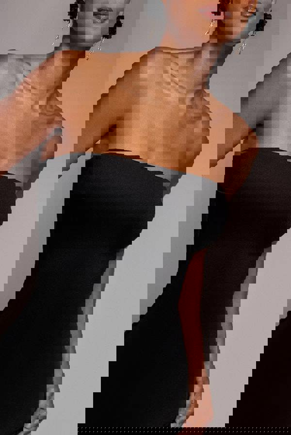 Strapless Asymmetric Tiered Midaxi Dress - Black DR5092