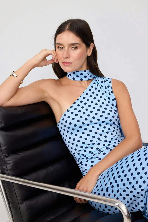 WOVCOR Shawl Neck Sleeveless Bodycon Midi Dress