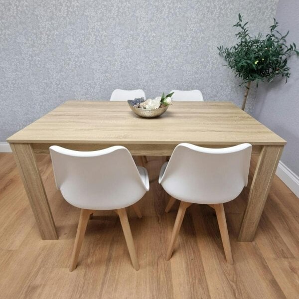 Kosy Koala Dining Table and 4 Chairs Oak Effect Table With 4 White Plastic Chairs Dining Room Furniture