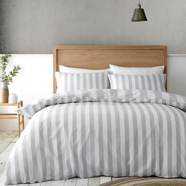 Cove Stripe Silver Duvet Cover Set